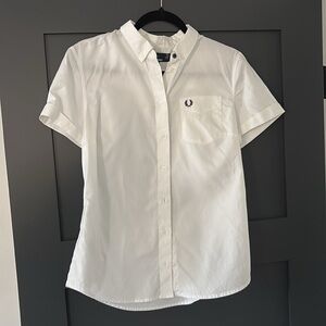 Fred Perry Women’s Oxford Short Sleeve Button Up Top Shirt UK 14 US 10 White